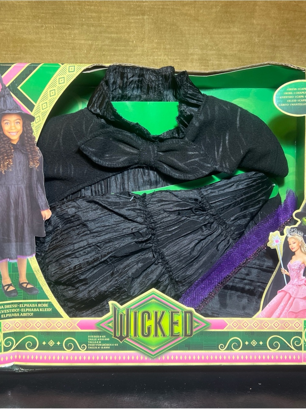 Halloween Costume Witch Wicked Elphaba Dress Up Hat Cape Set Child Size 4-6x